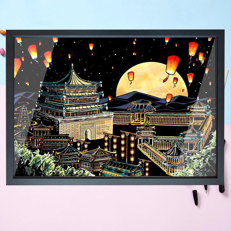 Colorful City Night Scratch Painting Set: DIY Gift for Friends