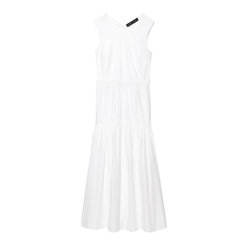 

European American Women s Clothing Summer Fashionable Waist Round Collar Sleeveless Long Dress XS белый