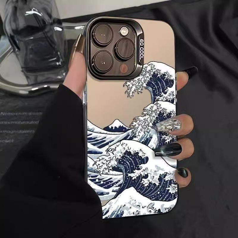 Stormy waves apple 16promax mobile phone case iPhone15 colored silver 14pro matte 13/12/78/x/xs