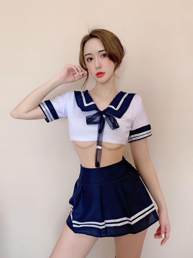 Charming Student Uniform Lingerie Set with Mini Skirt for Role Play