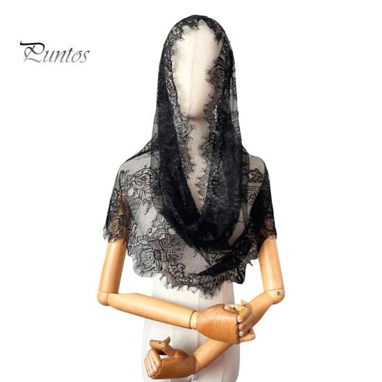 

Кружевная фата невесты, прозрачная кружевная тонкая мантилья, цветочная вышивка, чистый цвет, традиционная святая, винтажная, свадебная, выпускной, для особых случаев, головной убор чёрный