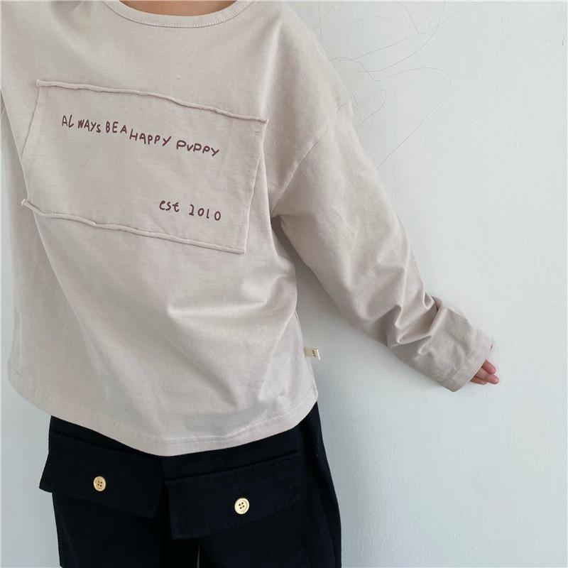 GL-Kids Korean Style Autumn Shirt: Children's Applique Letter Print Long Sleeve Tee for Boys and Girls
