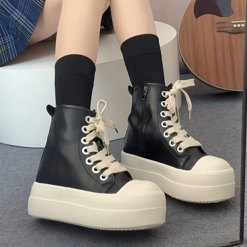 European spring and autumn new thick-soled high-top shoes, light and heightened casual lace-up trendy shoes, board shoes