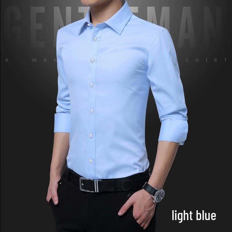 Men's Slim Fit Long Sleeve White Shirt - Autumn Trendy Korean Style Formal Wear