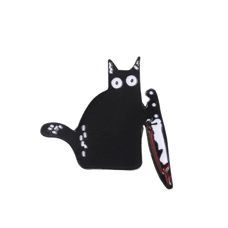 Cat lovers Enamel Pin Custom Black and White Cat Love Tail Dagger Brooches Bag Lapel Pin Gothic Badges Jewelry Gift for Friend