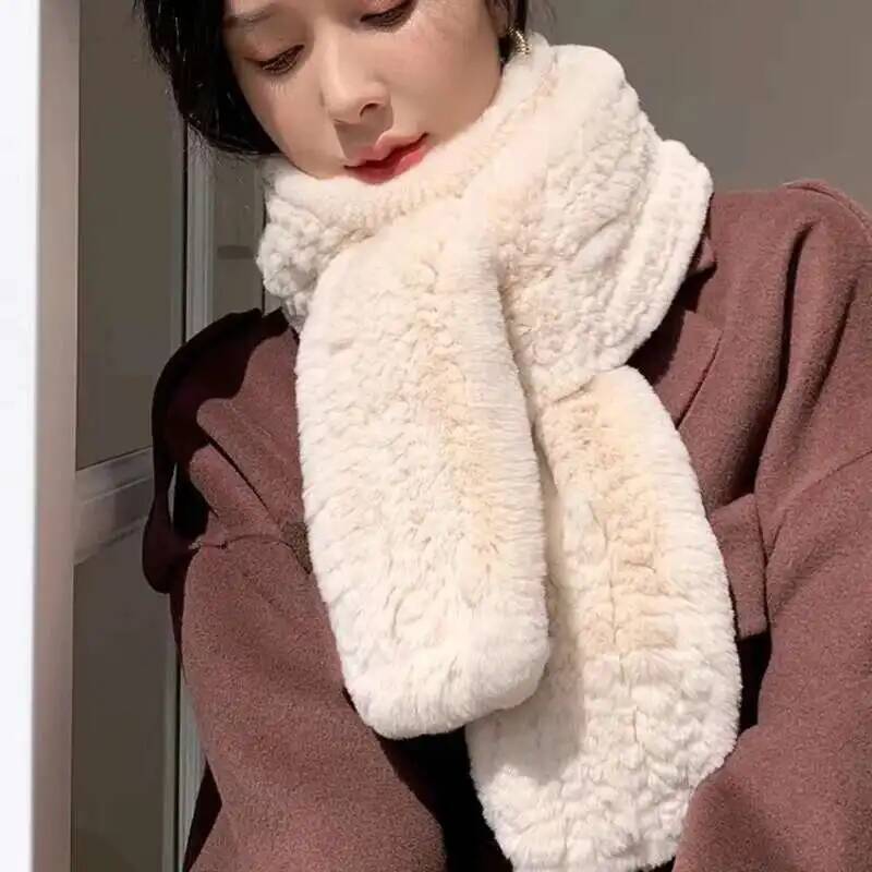 Rex Rabbit Fur Scarf Winter Medium Long fur Scarf Natural Fur Thickened Warm Fur Scarves Neck Warmer Female Real Fur Scarves
