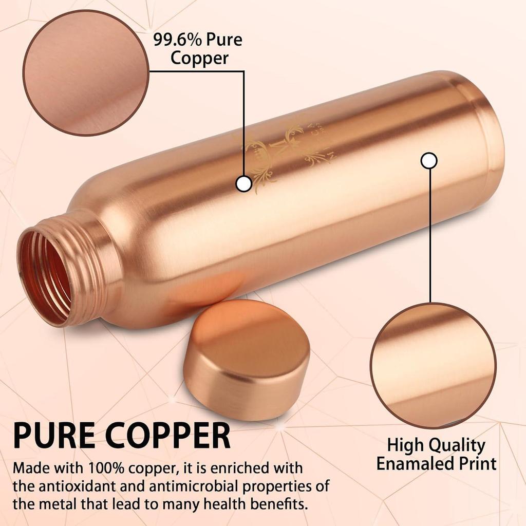 Copper Bottles for Water with Leakproof Lid | Ayurvedic Pure Copper Vessel For Drinking 100% Pure Copper Bottle
