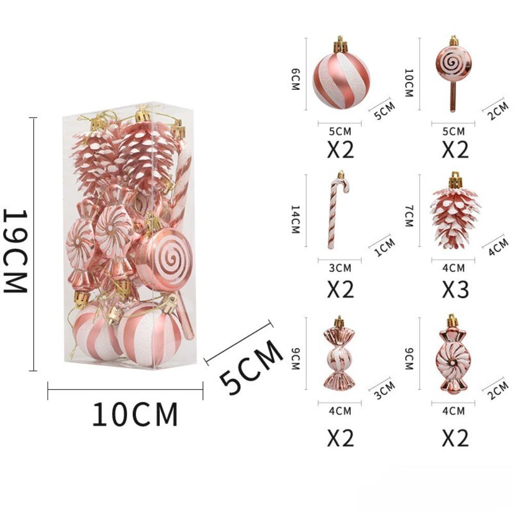 Christmas decoration set of 13, including crutches, candies, lollipops, pine cones, painted Christmas balls, Christmas tree ornaments