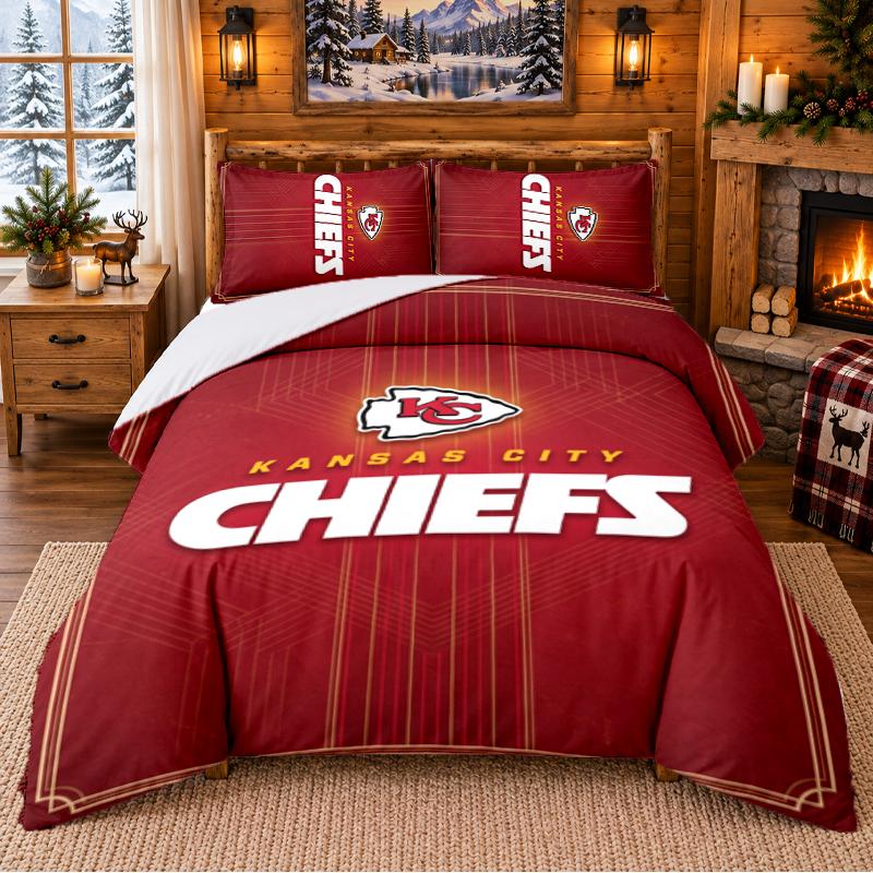 Printed 3Pcs Bedding Set Kansas City Chiefs Pattern Bed Sheet Pillowcase For Bedroom Decor