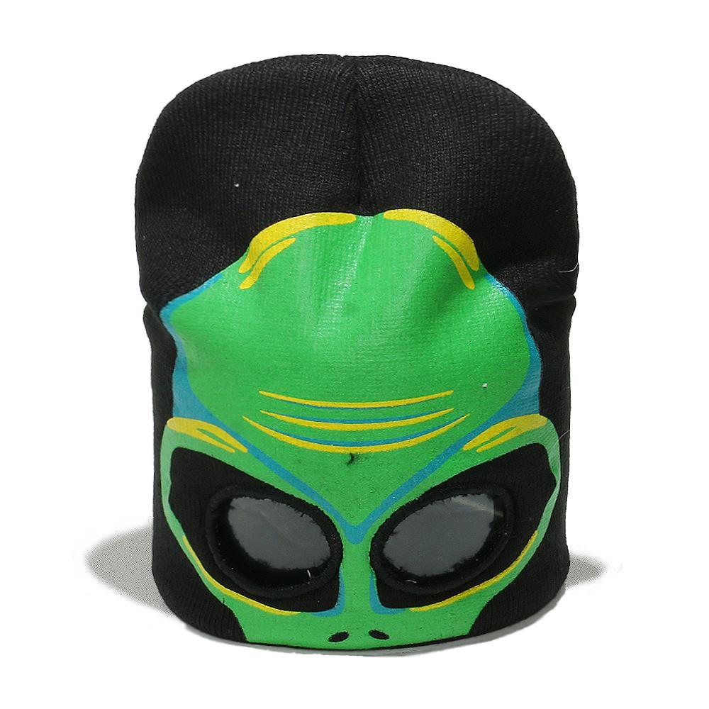 Fall and Winter Funny Woolen Beanie for Women and Men Halloween-themed with Riding Skull Alien Cat and Man Knitted Design