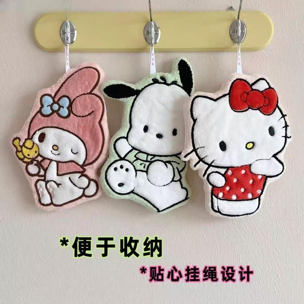 Sanrio  My Melody Pochacco Kawaii Cute Hand Towel Water-Absorbent Coral Fleece Kitchen Decor Quick-Drying Girls Towel