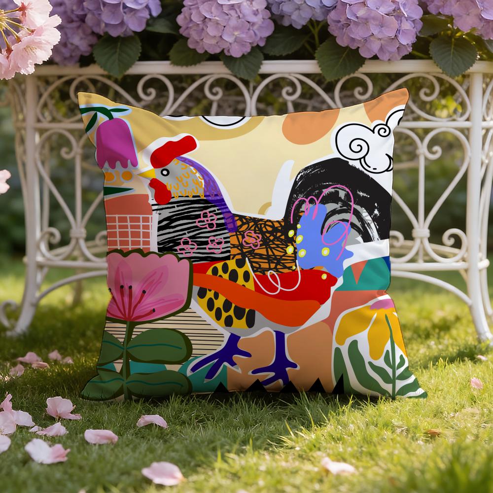 Rooster Doodle Art Cushion Cover Home & Car Dual-Scene Pillow Cover: Reversible for Premium Comfort
