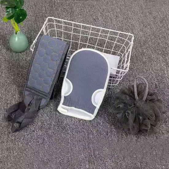 Northeast Exfoliating Bath Scrubber Set: Gray, Long Strip, Double-Sided, Fine Sand Texture - 3 Pieces