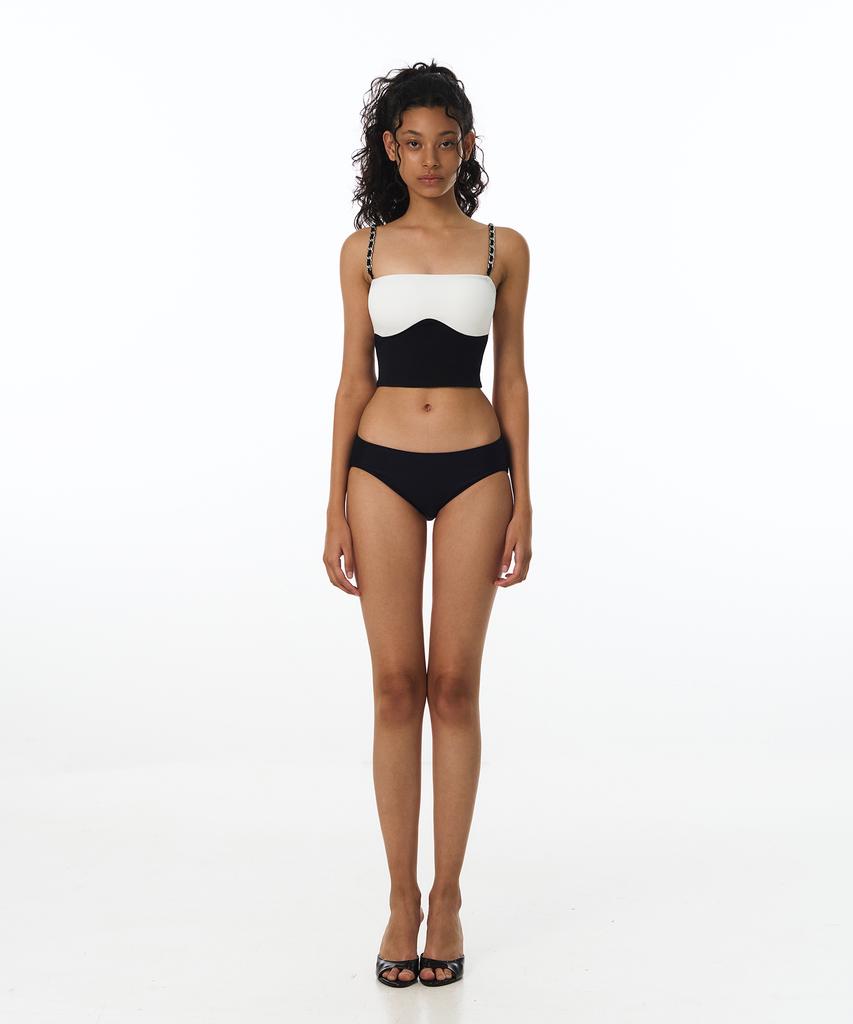VINAJ Chain Contrast Tube Top Bikini Bra (Black)
