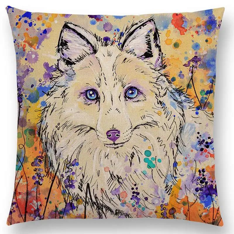Oil Painting Animals ELK Cushion Cover Deer Lion Dogs Fox Bird Horse Sofa Throw Pillow Case