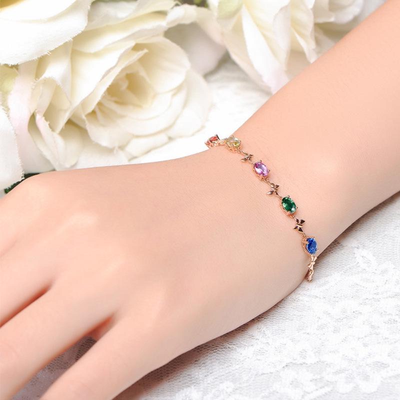 18k Gold Plated Spiral Bracelet with Colored Gemstones and Diamonds for Women