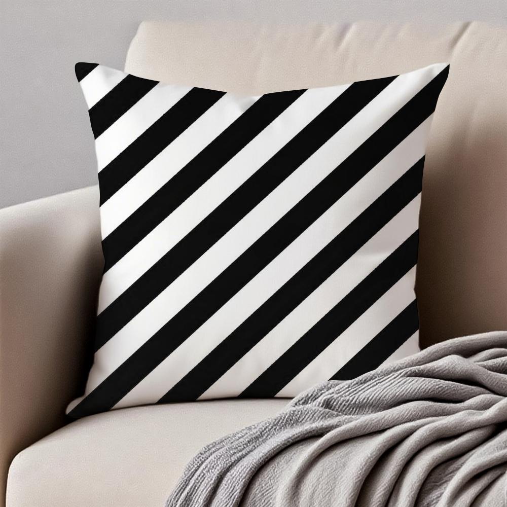 bBlack White Stripe Minimalist Cushion Cover Pillowcase Antidustmite Invisible Zipper Short Plush Sofa Cushion