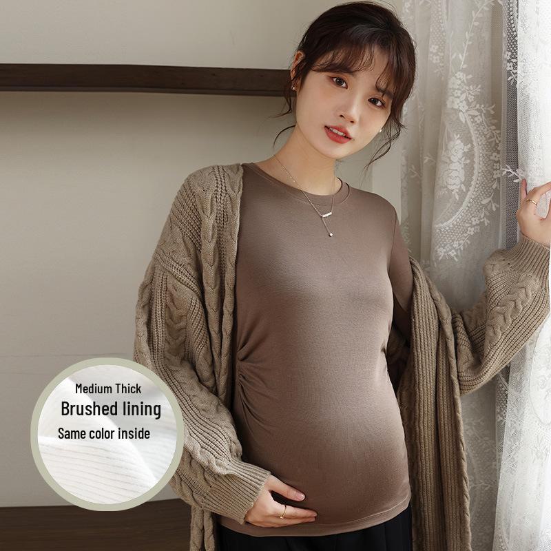 

Топ для беременных в корейском стиле с высокой эластичностью - круглый вырез, утолщенная низ рубашки L