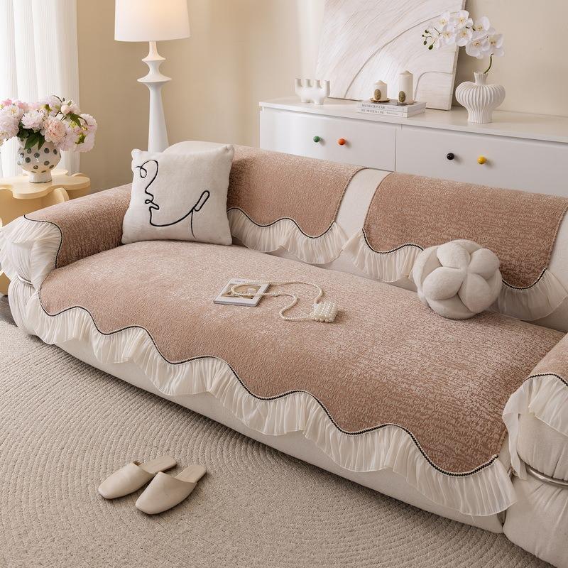 Cream Style Sofa Cushion Seasonal Universal Chenille Anti Cat Scratch Cover Cloth Skirt Edge Non-Slip Cushion For Living Room