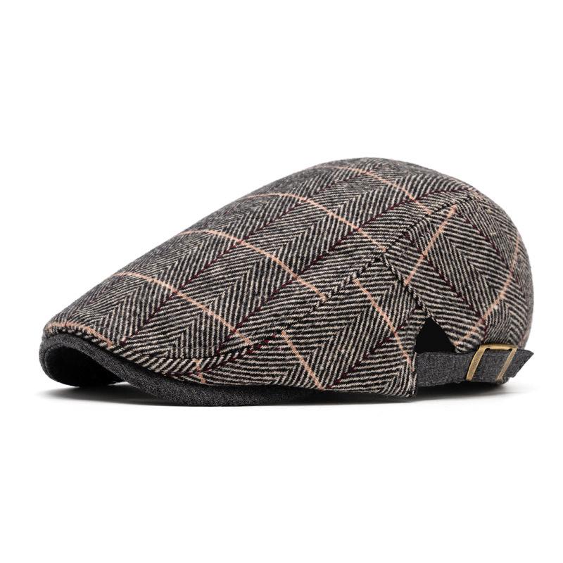 Men s Classic Retro Tweed Plaid Flat Cap - Autumn/Winter British Fashion Duckbill Hat. Adjustable серый