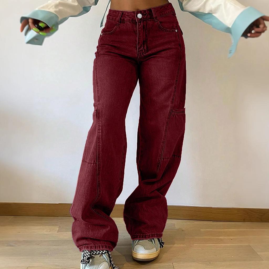 Dámské jednobarevné ležérní módní kalhoty, jednobarevné všestranné džíny slim fit