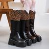 Thick-soled Leather Boots, New Leather Boots In Autumn and Winter 2025, Leopard Print High Boots, Trendy Rubbing, Solid Color, Fashionable Rear Zipper