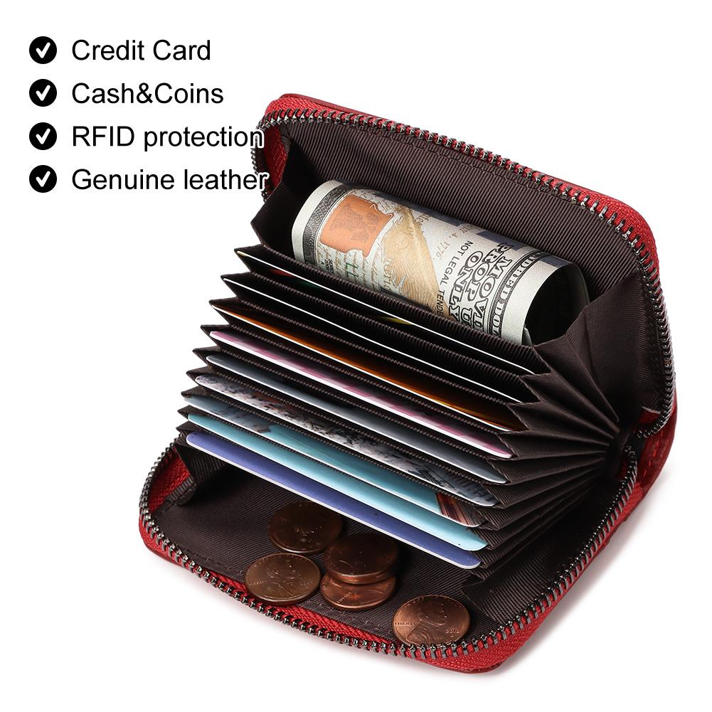 Humerpaul Ladies Wallet First Layer Cowhide Wallet Coin Purse RIFID Anti-theft Brush Organ Wallet Zipper Opening