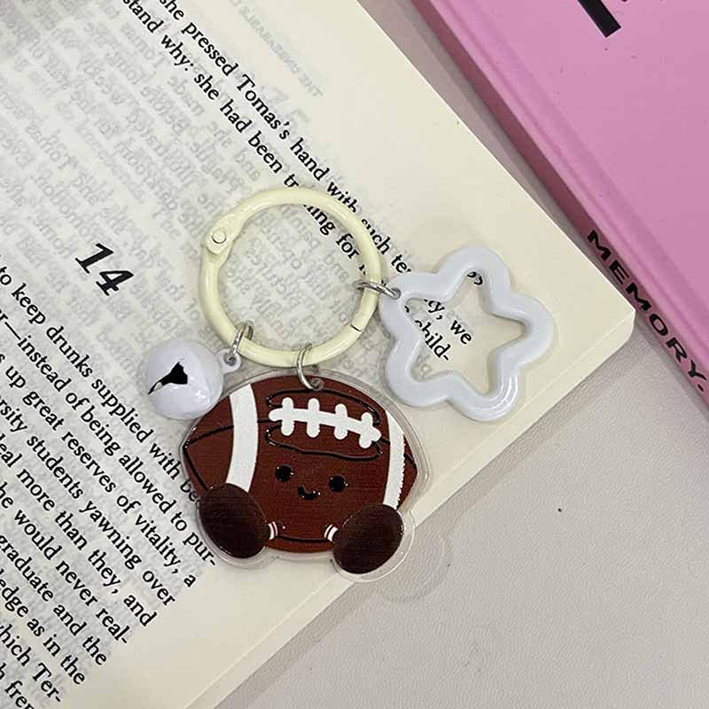 Cute Cartoon Ball Bell Star Keychain Pendant Badminton Table Tennis Football Rugby Bag Hanging Ornaments Keyring Decoration Gift
