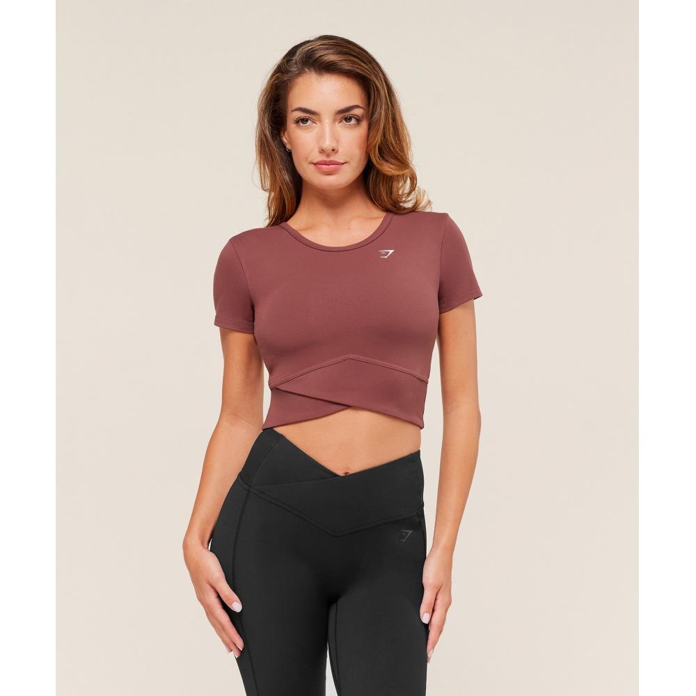 Gymshark Crossover Midi Top With Shelf Burgundy Brown B4c3e Rbqv