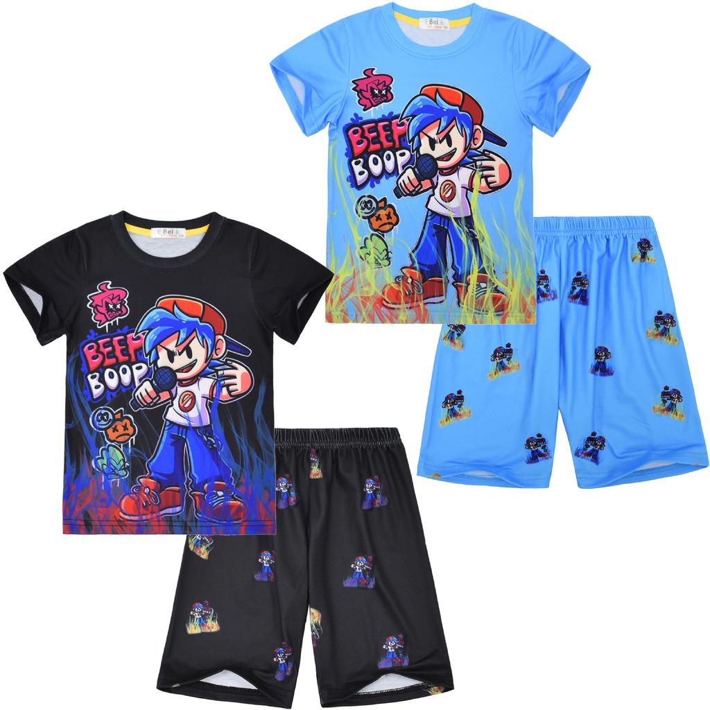 Cartoon Digital Printing, Middle-Aged And Older Children'S Men'S Loungewear Short-Sleeved Crew Neck Suit