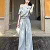 Women's Korean Style Summer Two-Piece: Loose, Fashionable Short Sleeve Top and Slimming Long Pants