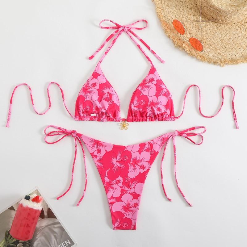 Printed Tight Lace Backless Sexy Split Swimsuit Bikini Women