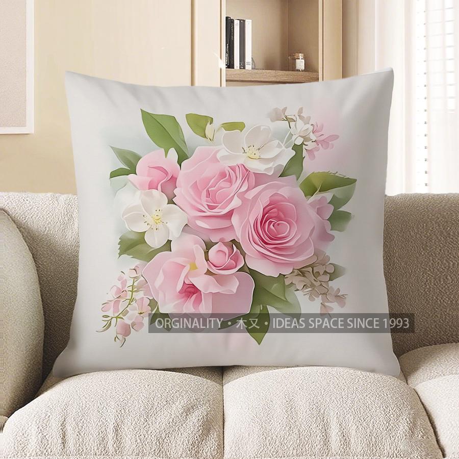 Home Decor Pink Roses: Elegant Floral Cushion Cover Pattern Cushion Cover Suitable For Sofa Bedroom Car Pillow Cover