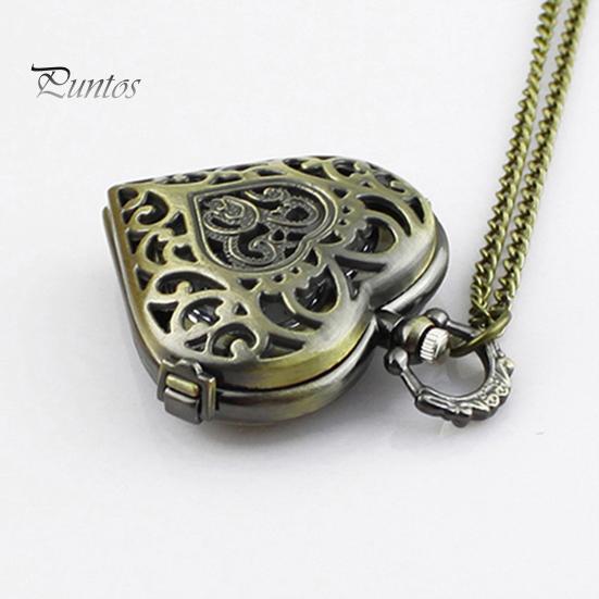 Alloy Vintage Pocket Watch Hollow Heart-shaped for Daily Life Quartz