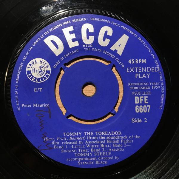 7inch Record TOMMY STEELE - Tommy The Toreador DFE6607 Decca 1959 UK Pop Used