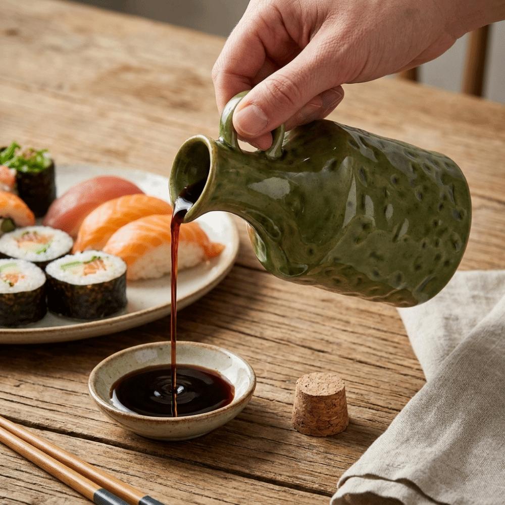 Vintage Green Oil Bottle Sealed Soy Sauce Container Simple Ceramic Seasoning Pot Kitchen