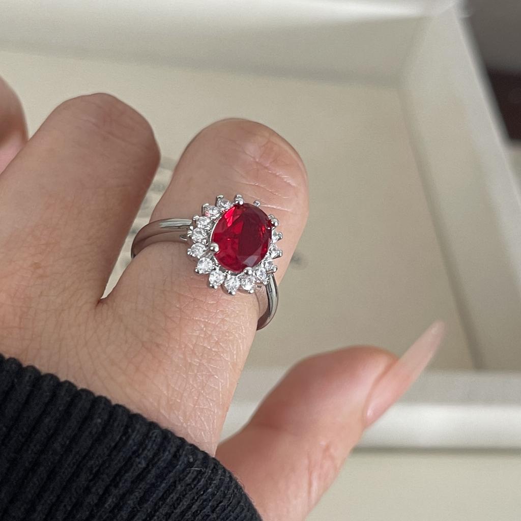 BF CLUB 925 Sterling Rings for Women Simple Geometric Handmade Irregular Retro Vintage Red CZ Ring Allergy For Birthday Gift