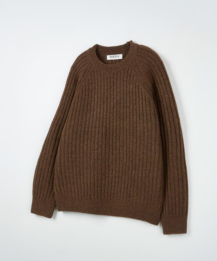 NODU Ribbed Raglan Diagonal Knit [Brown]