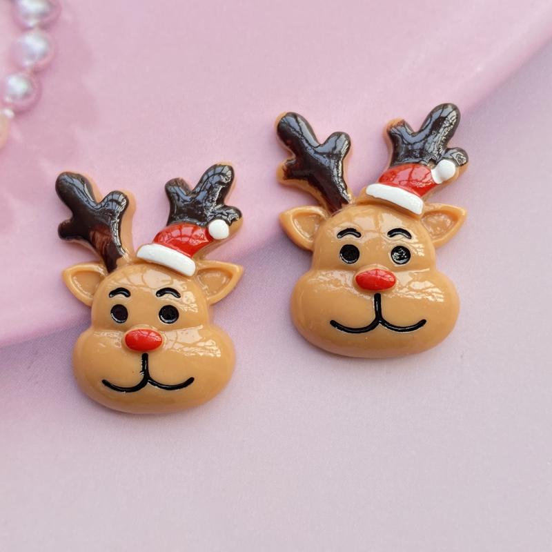 8Pcs Kawaii Cute Resin Mixed Christmas Deer Head Flat Back Cabochons Scrapbooking DIY Jewelry Craft Decoration Accessories F75
