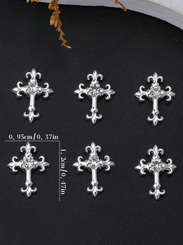 10pcs Gold SilverCross Nail Charms 3D White Pink Rhinestones Nail Art Decorations DIY Nail Gems Nail Supplies