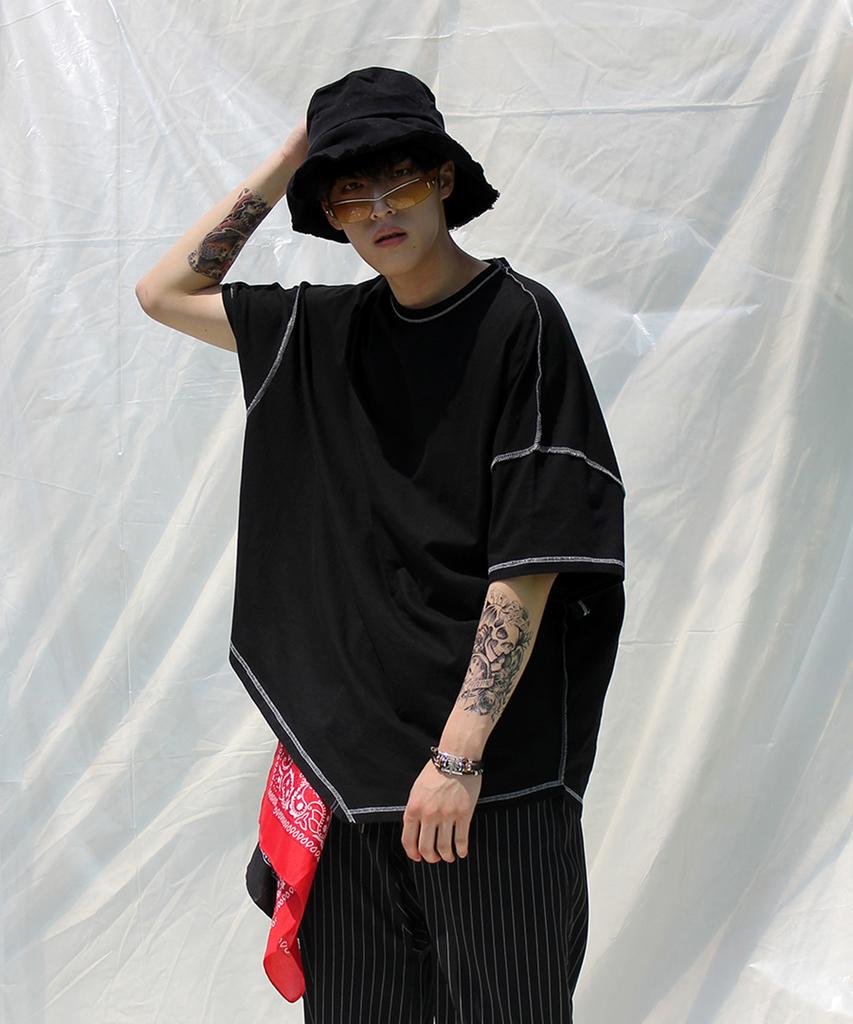 Deumakeu Men'S & Women'S Asymmetrical Short Sleeve T-Shirt Black
