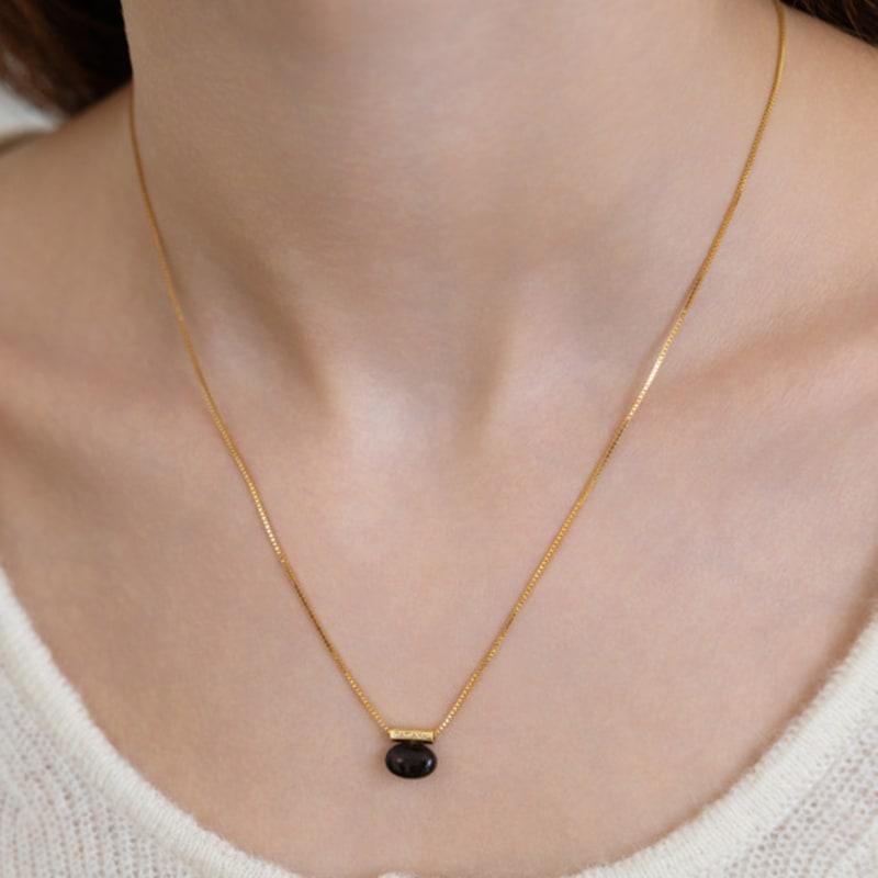 TATIANA (925 Silver) Oval Bar Stone Pendant Necklace NZ2512 Onyx