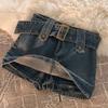 Denim Skirt Women Summer Retro High Waist Spliced Pattern For Casual Chic Look