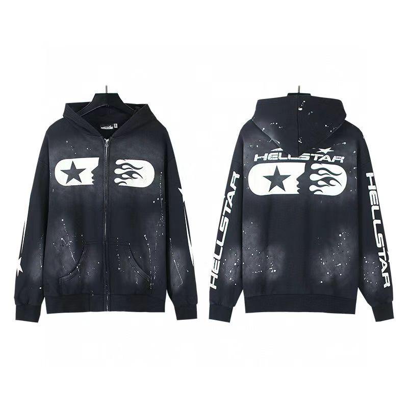 

2025 Американська модна толстовка-куртка Hellstar зі distressed ефектом, на блискавці, з довгими рукавами Small