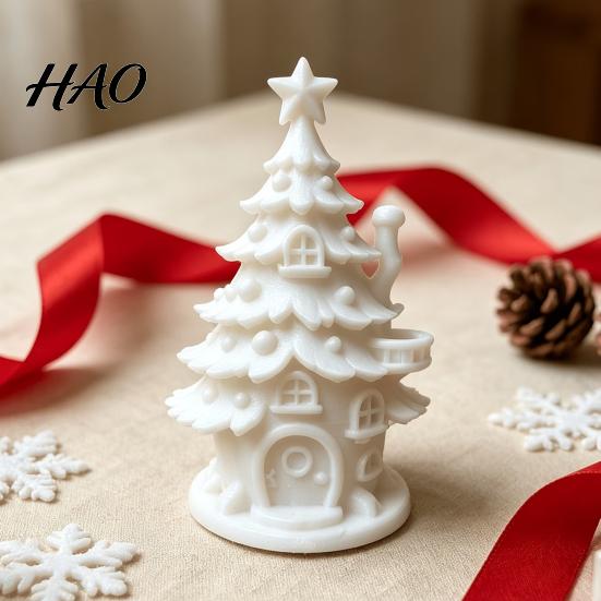 DIY Coloring Christmas Ornaments 3D Printed Tree House Kit, White Primer Miniature Model Window Display for Painting, Holiday Decor Craft Kids, Micro