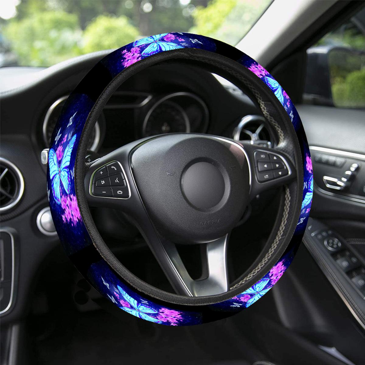 

1pc Blue Butterfly Print Steering Wheel Cover
