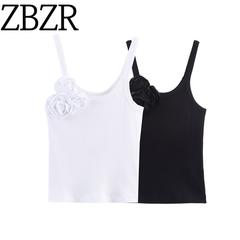 Zbzr Spring New Women clothes Western Style Fashion Flower Rib round Neck Sling Top 5644859 250