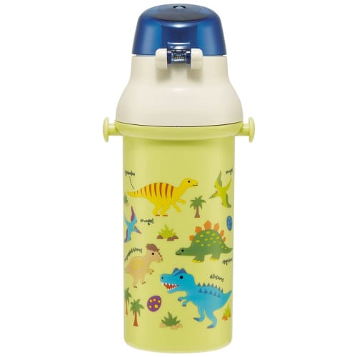 Skater Children's Water Bottle, 480ml, Direct Drinking, Plastic, One-Touch Operation, Dishwasher Safe, Made In Japan, Dinosaur Picture Book, Dinosaur