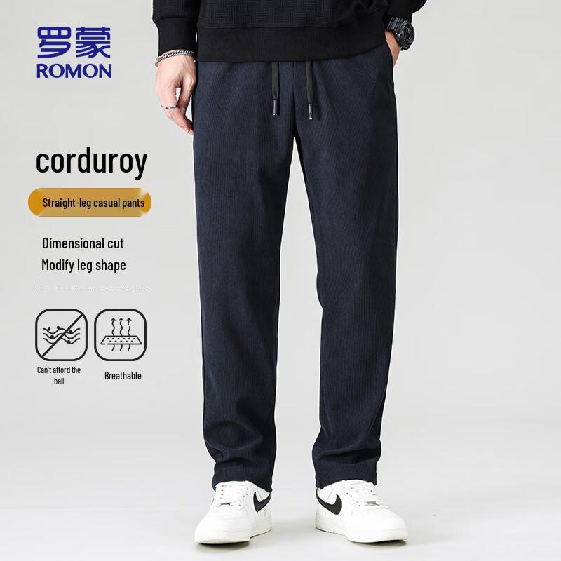 

ROMON Men s Corduroy Straight-Leg Drawstring Casual Pants A30 4XL (195)