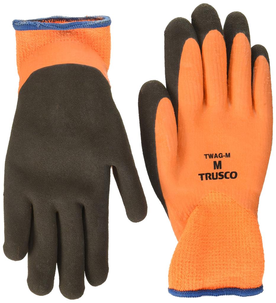 TRUSCO TWAGM Cold Weather Natural Rubber Gloves, Orange/Gray, Medium,